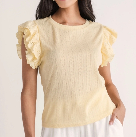 Hem and Thread Pointelle Ruffle Top L - Picture 1 of 11